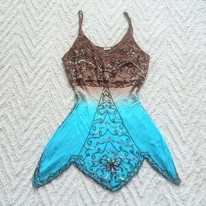 Y2K Silk Sheer Ombré Beaded Sequin Fairy Top